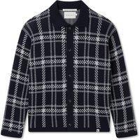 Peregrine Pure Cotton Checked Knitted Shirt Navy