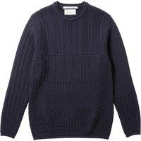 Peregrine Pure Merino Wool Textured Crew Neck Jumper Navy