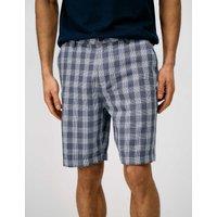 Crew Clothing Cotton Rich Checked Chino Shorts Blue Mix