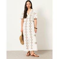 FatFace SOLENE EMB MIDI DRES Ivory Mix