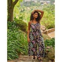 FatFace Floral Cropped Wide Leg Jumpsuit Black Mix
