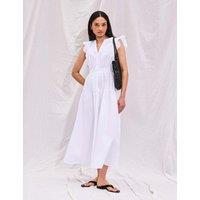 RO&ZO Pure Cotton Notch Neck Midaxi Waisted Dress White