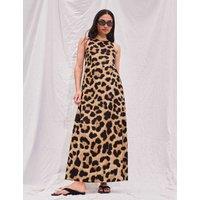 RO&ZO Leopard Print Maxi Slip Dress Brown Mix
