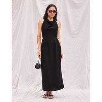 RO&ZO Cowl Neck Midaxi Column Dress with Linen Black