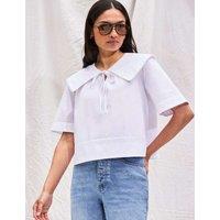 RO&ZO Pure Cotton Oversized Collared Tie Neck Top White