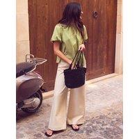 RO&ZO Cotton Rich Striped Bow Back Puff Sleeve Top Green Mix