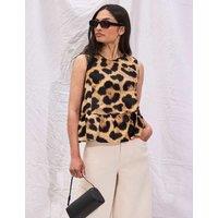 RO&ZO Pure Cotton Leopard Print Peplum Top Brown Mix