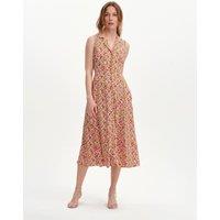 Finery London Floral Collared V-Neck Midi Shirt Dress Red Mix