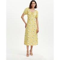 Finery London Floral Scoop Neck Puff Sleeve Midi Tea Dress Green Mix