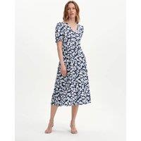 Finery London Floral V-Neck Button Through Midi Tea Dress Blue Mix
