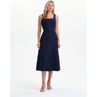 Finery London Striped Square Neck Midi Waisted Dress Navy Mix