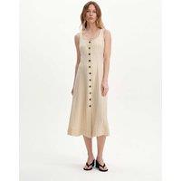 Finery London Striped Square Neck Midi Waisted Dress Beige Mix
