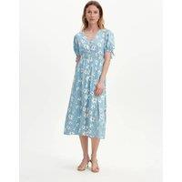 Finery London Floral Shirred Button Through Midi Dress Blue Mix