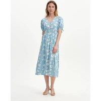 Finery London Floral Shirred Button Through Midi Dress Blue Mix