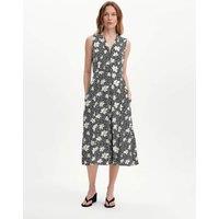 Finery London Floral Collared V-Neck Midi Shirt Dress Black Mix