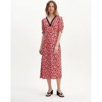 Finery London Floral V-Neck Midi Tea Dress Red Mix