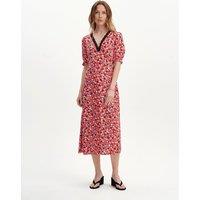 Finery London Floral V-Neck Midi Tea Dress Red Mix