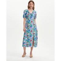 Finery London Floral V-Neck Midi Tea Dress Blue Mix