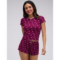 Boux Avenue Bow Print Ribbed Shortie Set Plum