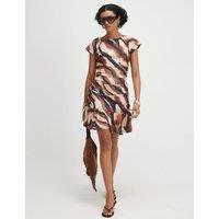 River Island Printed Ruched Mini Skater Dress Brown Mix
