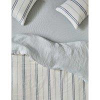 Piglet In Bed Pure Linen Farmhouse Stripe Fitted Sheet Blue Mix