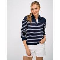 Crew Clothing Cotton Rich Striped V-Neck Sweatshirt Navy