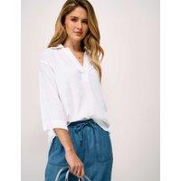 Crew Clothing Linen Rich V-Neck Relaxed Popover Shirt White