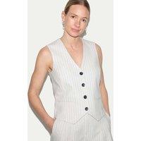 Jigsaw Cotton Linen Blend Striped Waistcoat Ivory Mix