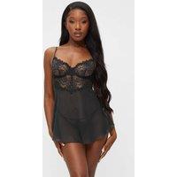 Ann Summers Lace & Chiffon Wired Babydoll & Thong Set Black