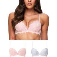 Ann Summers 2 Pack Sexy Lace Wired Push-Up Plunge Bras (A-H) White Mix
