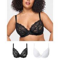 Ann Summers 2 Pack Sexy Lace Wired Plunge Bras (DD-H) White/Black