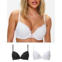 Ann Summers 2 Pack Sexy Lace Wired Push-Up Plunge Bras (A-G) White/Black