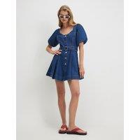 River Island Square Neck Mini Skater Dress Blue Denim