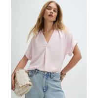 River Island Woven Notch Neck Stepped Hem T-Shirt Pink