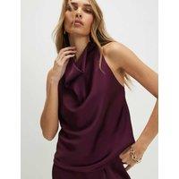 River Island Satin Halter Neck Top Burgundy