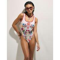 River Island Floral Square Neck Swimsuit White Mix