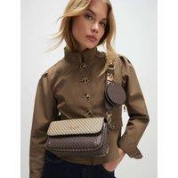 River Island Monogram Print Cross Body Bag Brown Mix