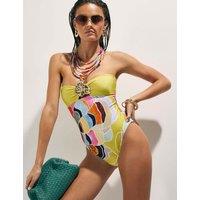 River Island Printed Flower Detail Bandeau Swimsuit Yellow Mix