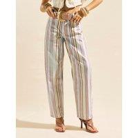 River Island Mid Rise Striped Barrel Jeans Multi