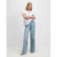 River Island Relaxed Daisy Embroidered Straight Leg Jeans Denim Mix