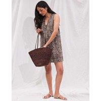 RO&ZO Denim Leopard Print Zip-Up Mini Swing Dress Multi