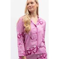 Cyberjammies Cotton Modal Bow Print Revere Pyjama Top Pink Mix