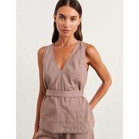 Jag Denim Belted V-Neck Sleeveless Top Brown