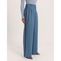 SABA Wool Rich Pleated Straight Leg Suit Trousers Blue