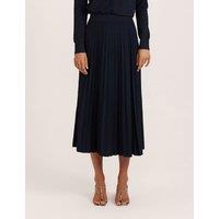 SABA Sparkly Knitted Pleated Midi Skirt Navy