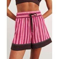 Jag Linen Rich Striped High Waisted Shorts Pink Mix