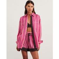 Jag Linen Rich Striped Oversized Shirt Pink Mix