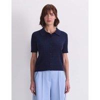 Sportscraft Pure Cotton Short Sleeve Cable Knitted Top Navy