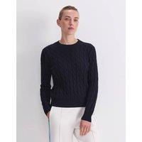 Sportscraft Pure Merino Wool Cable Knit Crew Neck Jumper Navy