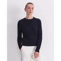 Sportscraft Pure Merino Wool Cable Knit Crew Neck Jumper Navy